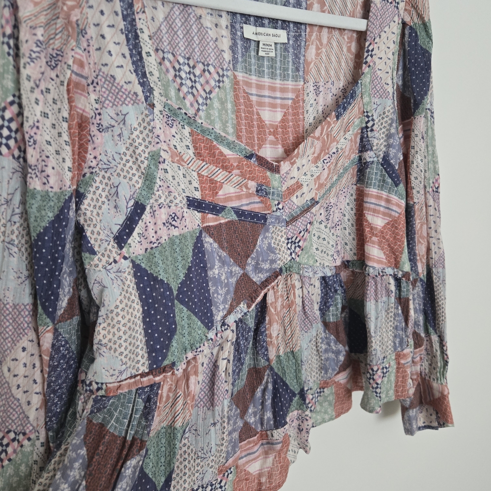 American Eagle Patchwork Patterned Cotton Peasant… - image 4